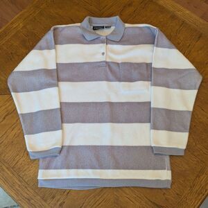 Vintage Cheval Striped Collared Sweatshirt Lavender Gray White Size Medium